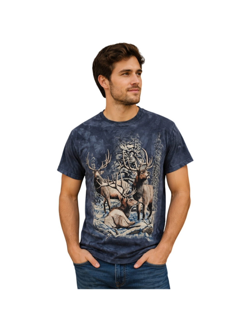 The mountain sz S deer continental divide blue vivid graphic t shirt EUC casual